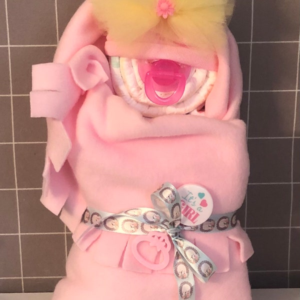 Diaper Cake "Swaddle Me" Girl, Baby Shower Gift