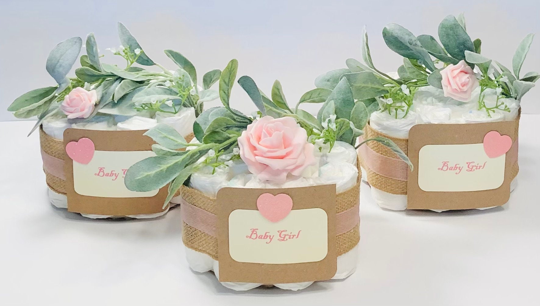 Baby Shower Girl “BIGGER” Mini Diaper Cakes Set of 6 Rose Theme - Etsy