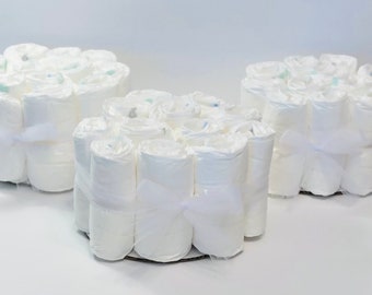 Set of 6 “BIGGER” Mini Diaper Cakes, diy baby shower gift. Decorate yourself! Please read description for details…