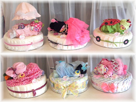 2 Tier Diaper Cake, Baby Shower Gift, Centerpiece, Custom Theme/Colors