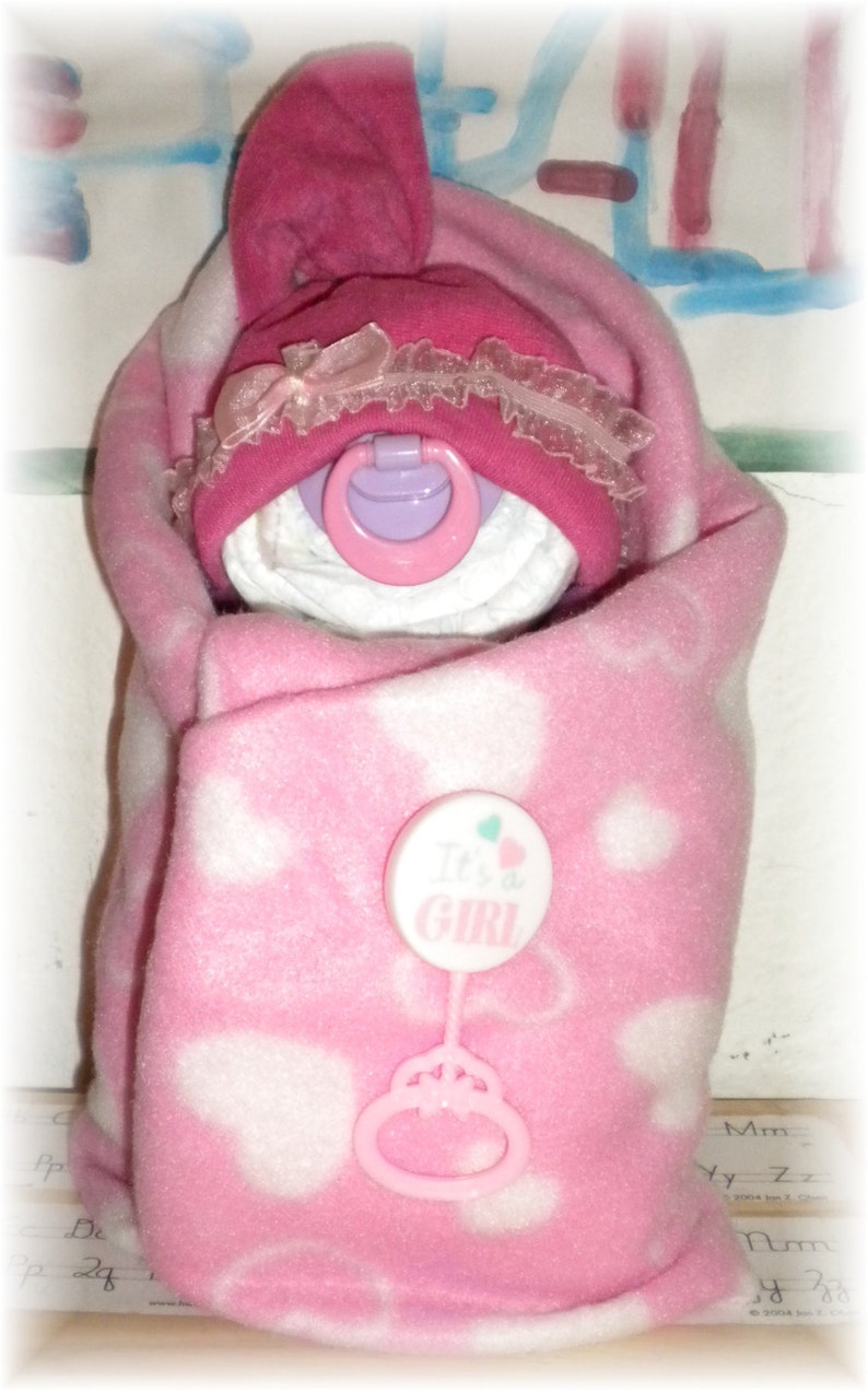 Diaper Cake Swaddle Me Girl Baby Shower Gift Etsy