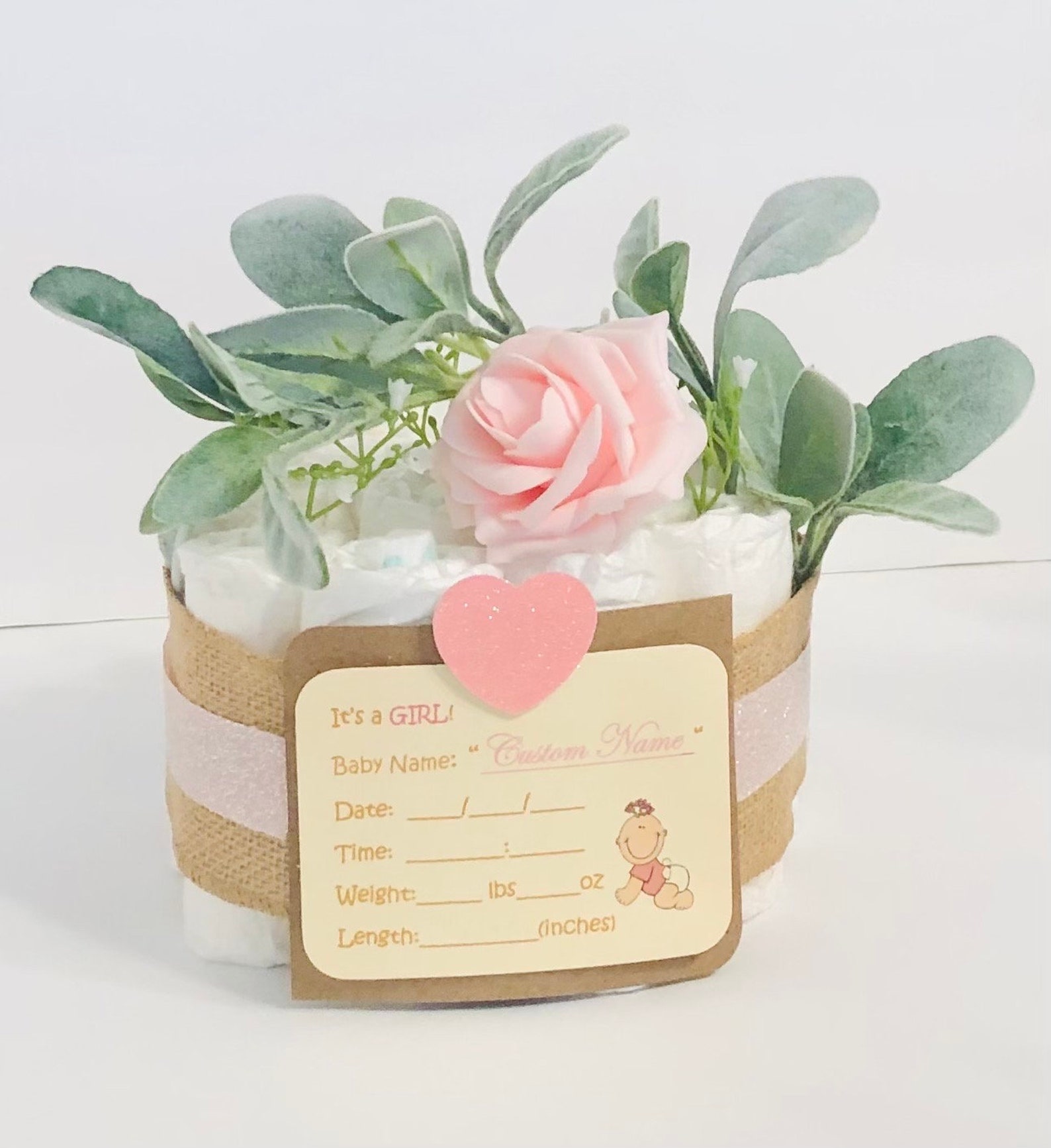 Rose, Set of 3 “BIGGER” Mini Diaper Cakes, Girl Baby Shower Gift ...