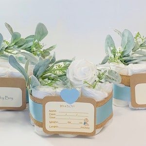 Rose, Set of 3 “BIGGER” Mini Diaper Cakes, Boy Baby Shower Gift! Please read description for details…