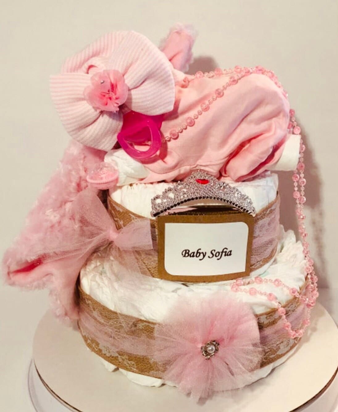 Pastel de pañales Niña 3 niveles Princesa Baby Shower Regalo
