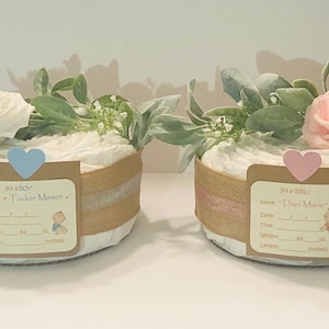 Rose, Set of 2 even “BIGGER” Mini Diaper Cakes, Twin,  Boy, Girl Baby Shower Gift! Please read description for details…