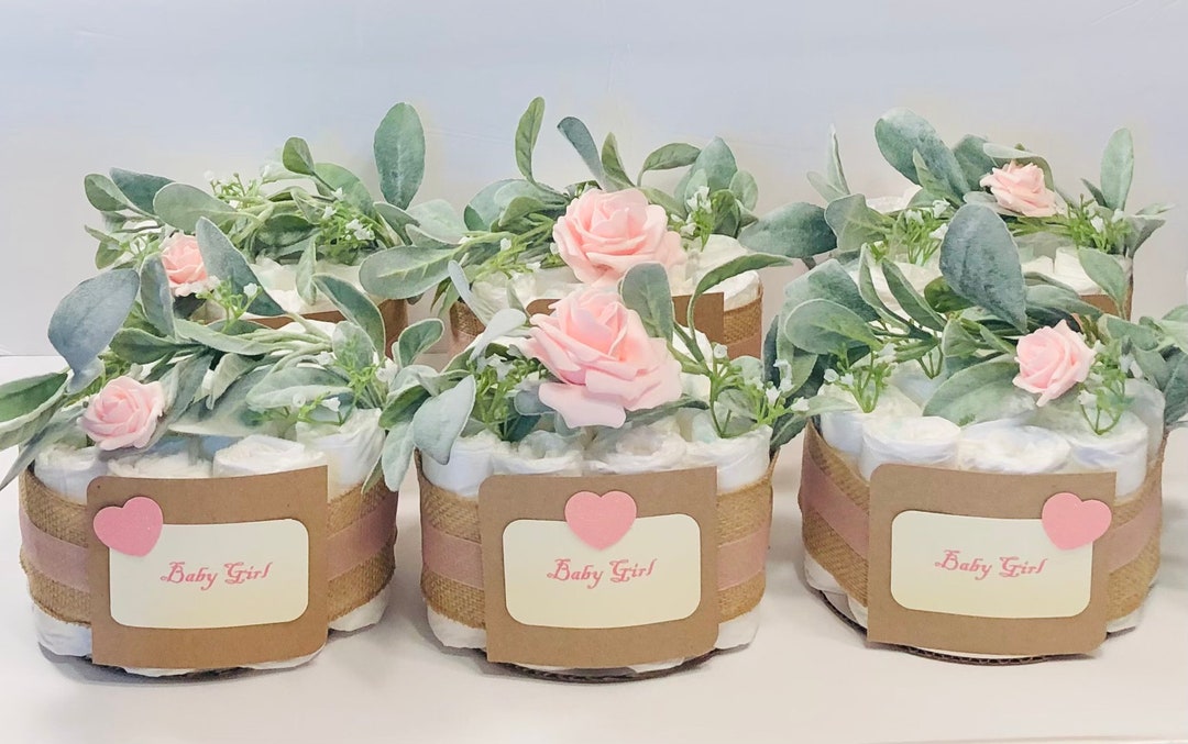 Baby Shower Girl “BIGGER” Mini Diaper Cakes Set of 6 Rose Theme - Etsy