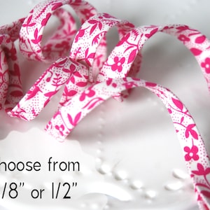 felroze bloemensilhouet - dubbele vouw, bias tape - 3 yards, KIES 3/8&quot; of 1/2&quot; breed