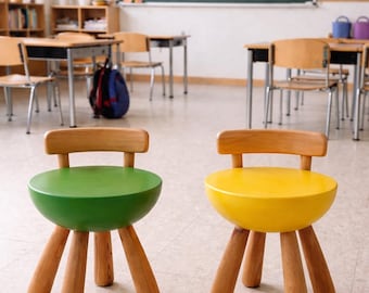 Montessori Wooden Kids Stool – Colorful Round Seat Chair – Toddler Stool for Classroom & Playroom – Handmade Solid Wood Children Furniture