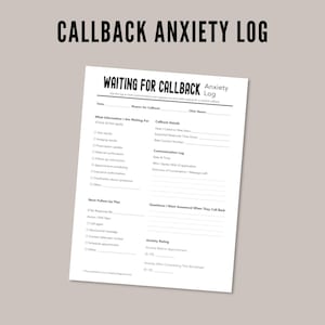 Waiting for Callback Anxiety Log, Doctor Call Results Tracker, Medical Anxiety Worksheet