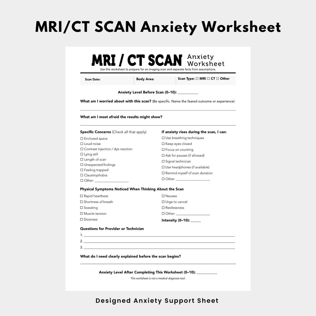 MRI Scan Anxiety Worksheet, CT Scan Preparation Sheet (instant Download ...