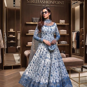 chinese dress ladies Black Flared Net Long Gown with Dupatta, Indian Long Dress, Embroidery –  CNP Associates LLC
