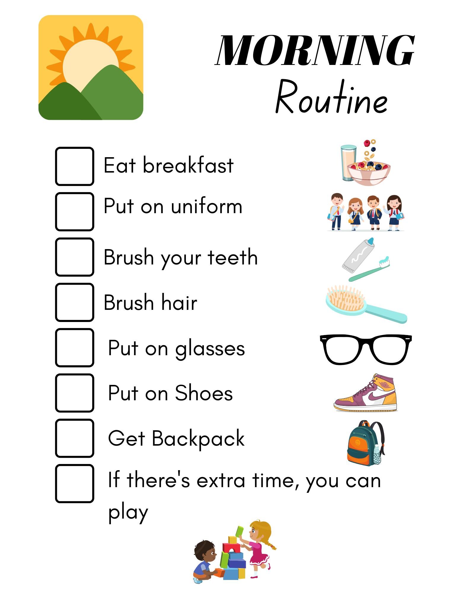 Editable Visual Morning Routine Chart for Kids – Printable Checklist ...