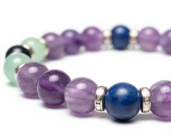 Amethyst, Hematite, Lapis, Green Aventurine Beaded Bracelet, Grounding Natural Stone Jewelry