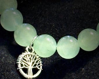 Natural Green Aventurine Bracelet with Tree of Life Charm – Heart Chakra Abundance Gemstone Beads