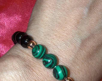 Malachite Black Tourmaline Bracelet | Protection Heart Growth Gemstone Jewelry