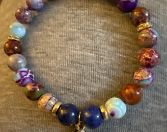 Imperial Jasper Lapis Lazuli Evil Eye Bracelet | Natural Gemstone Protection Jewelry