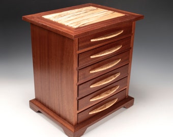 Custom wood jewelry chest | dresser top jewelry box | jewelry cabinet | finely crafted wood box