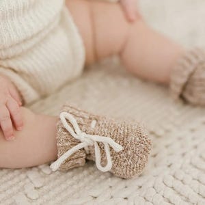 100% Cotton Knit Baby Booties with Drawstring Closure – Earthy Tones
