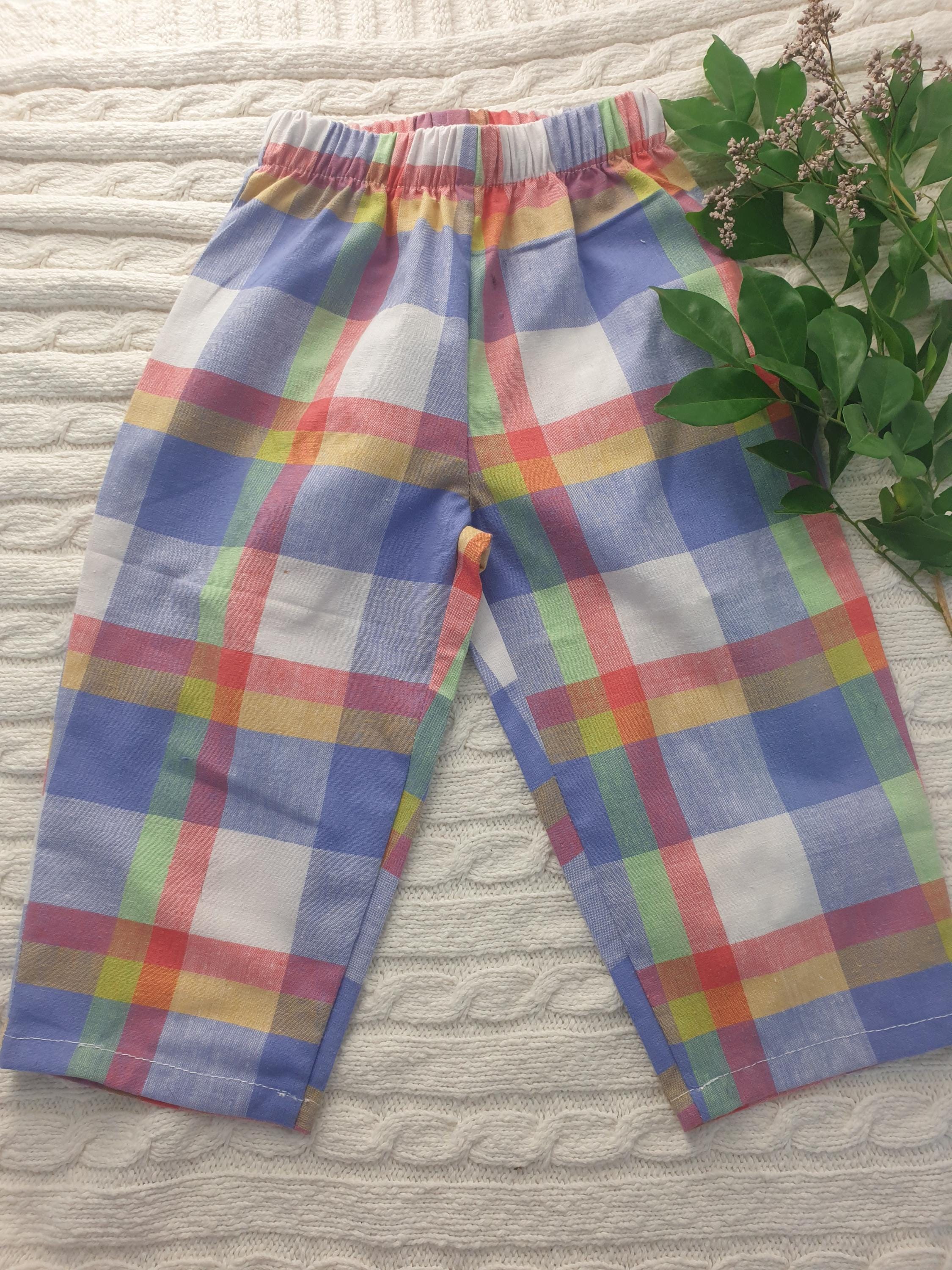 Bright Plaid Toddler Pants Rainbow Checked Elastic Waist