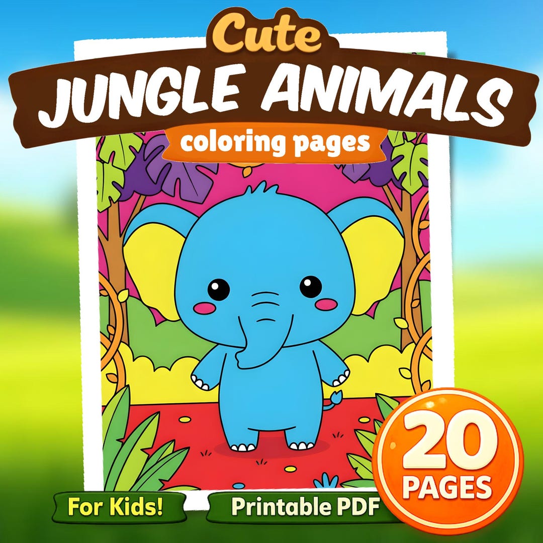 Jungle Animals Coloring Book Printable PDF for Kids Ages 4-8, 20 Pages ...