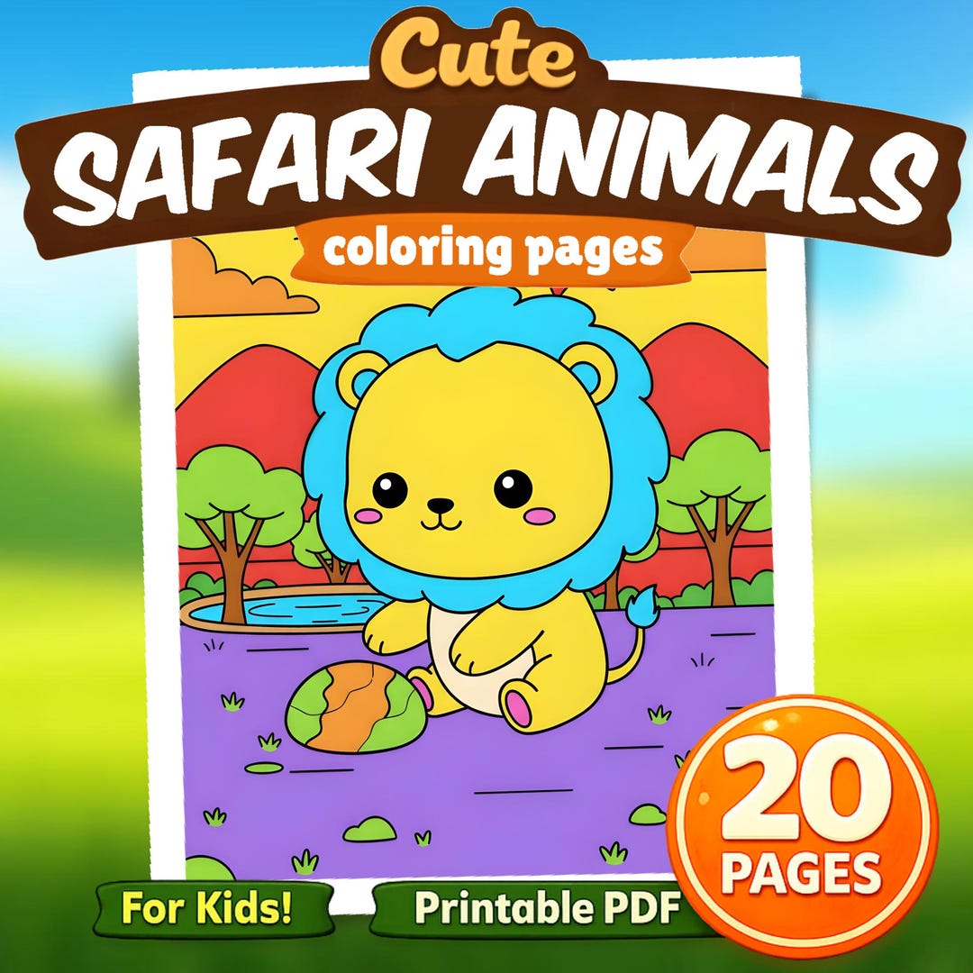 Safari Animals Coloring Book Printable PDF for Kids Ages 4-8, 20 Pages ...