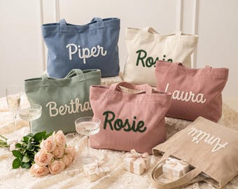 Custom Chenille Name Tote Bag Personalized Corduroy Work Purse Zipper Bridesmaid Gift Bag Spring Travel Tote Mother's Day Gift Monogram Bag