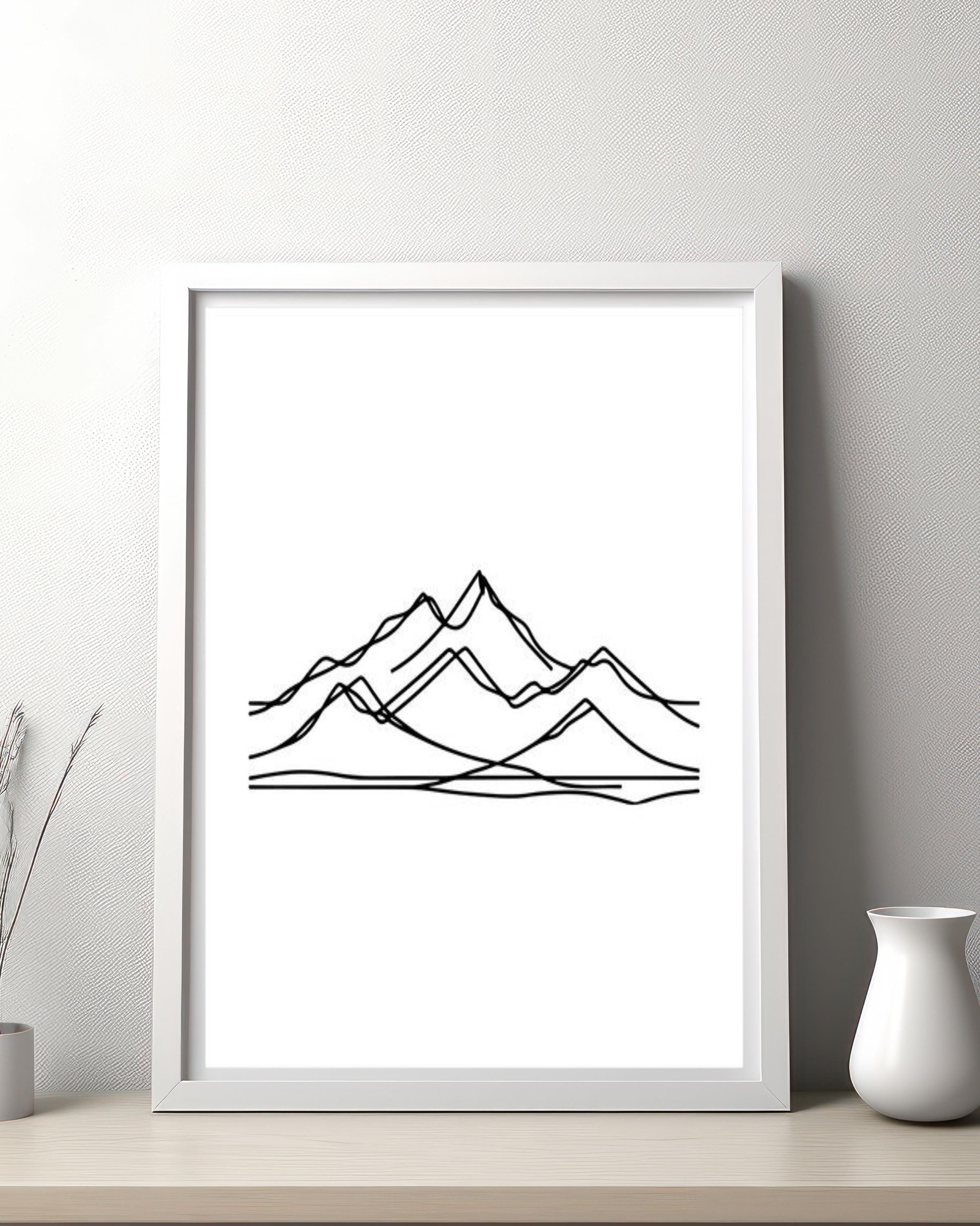 Minimalist Mountain Line Art Nordic Wall Art Living Room Decor Digital ...