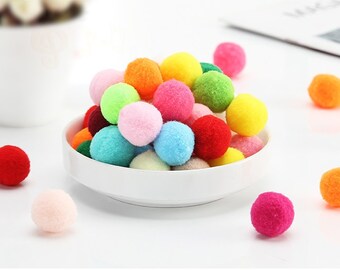 Pom Poms in Mixed Colors / Polyester Pom Poms / Polyester Balls / Yarn Balls / Hat Decor / Wall Decor / DIY Supplies / Craft Supplies