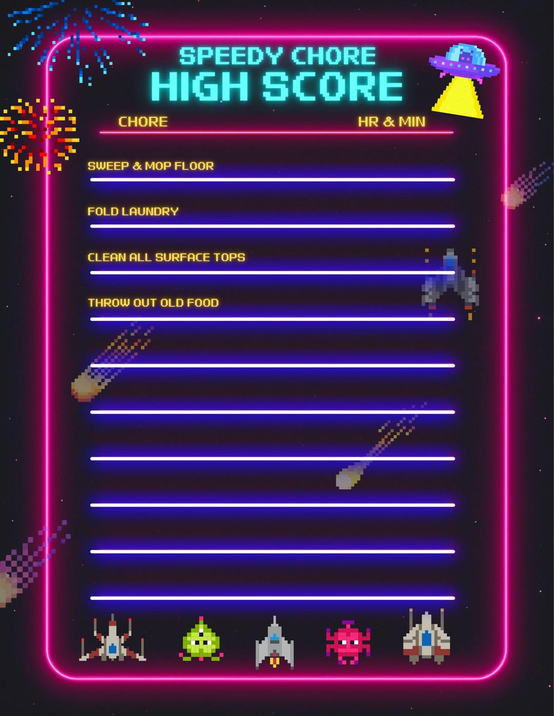 Speed Chore High Score Board Printable Digital Download Habit Tracker ...