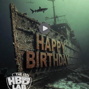 Animated Shark Infested Ocean with Shipwreck Happy Birthday  | Digital Birthday Video Card | MP4 + PNG  Digital Download Gift for Him or Her