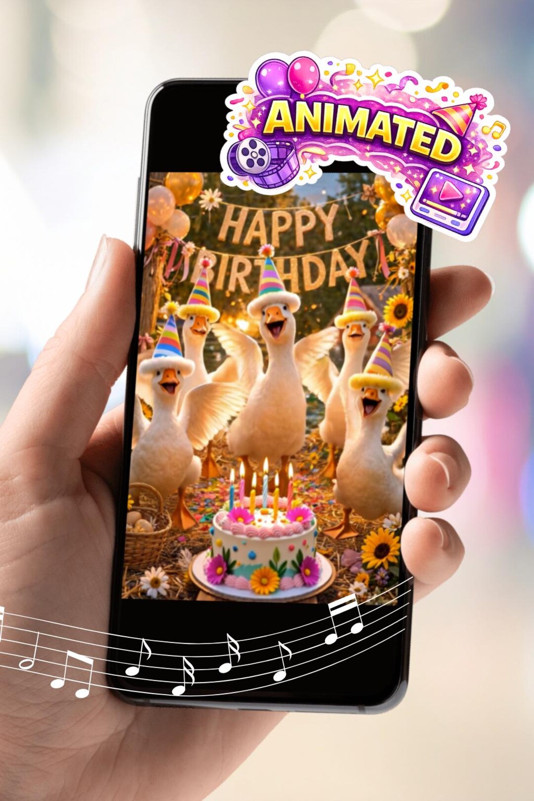 Goose Birthday Party Animated Digital Video Card Cute Farm Bday ...