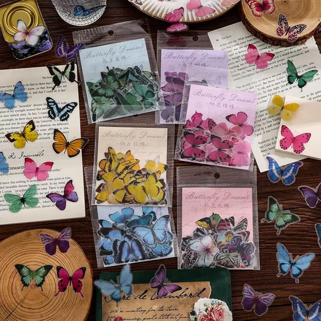 Butterfly Stickers Set Waterproof PET Vintage Colorful Decals for ...