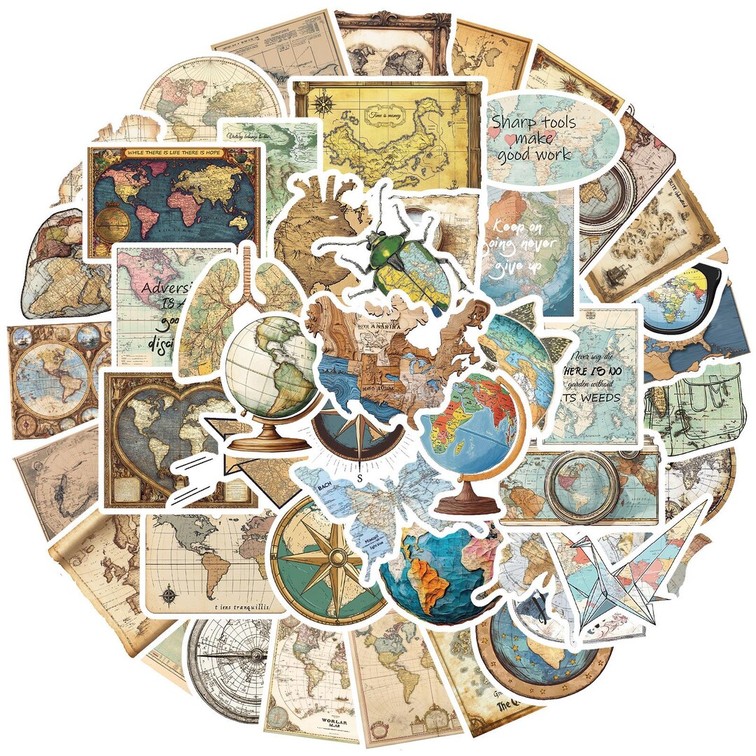 Vintage Map Sticker Pack, Travel Stickers, Waterproof Laptop Water ...