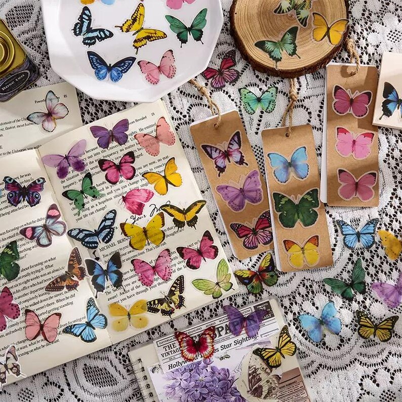 Butterfly Stickers Set Waterproof PET Vintage Colorful Decals for ...