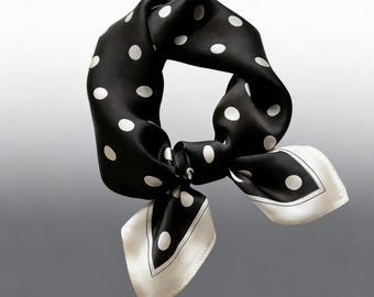 100% Mulberry Silk Scarf - Vintage Black White Polka Dot, Multipurpose Shawl and Beach Wrap