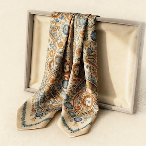 100% Mulberry Silk Scarf - Boho Printed Scarf image 3