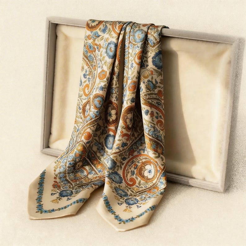 100% Mulberry Silk Scarf - Boho Printed Scarf image 3