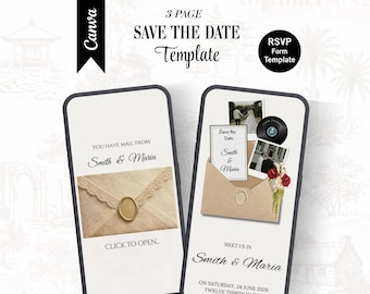 Champagne Beige Save the Date Website Template | Digital Wedding Invitation with RSVP | Instant Download