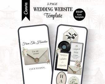 Luxury Floral white & Black Wedding Website Invitation – Editable Canva RSVP Template