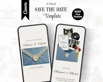Dusty Blue Save the Date Website Template | Digital Wedding Invitation with RSVP | Instant Download