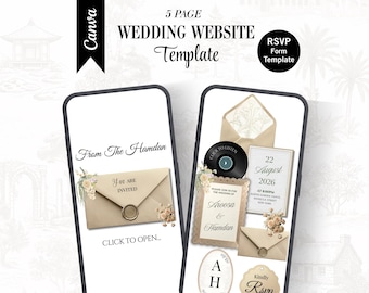 Minimalist Champagne Beige Wedding Website Invitation - Editable Canva RSVP Template