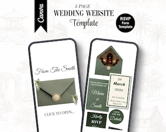 Sage Green Floral Wedding Website Template with RSVP: Editable Canva Design (Digital Download)