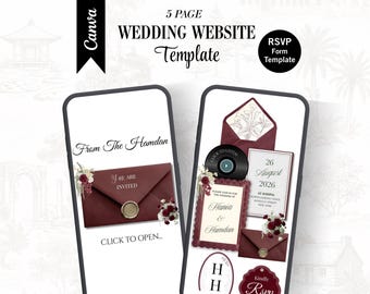 Burgundy and Ivory Wedding Website Invitation – Editable Canva RSVP Template