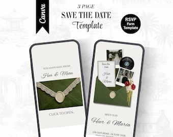 Moss Green Save the Date Website Template | Digital Wedding Invitation with RSVP | Instant Download