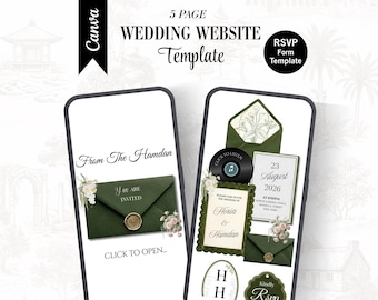 MossGreen Floral Wedding Website Invitation – Editable Canva RSVP Template