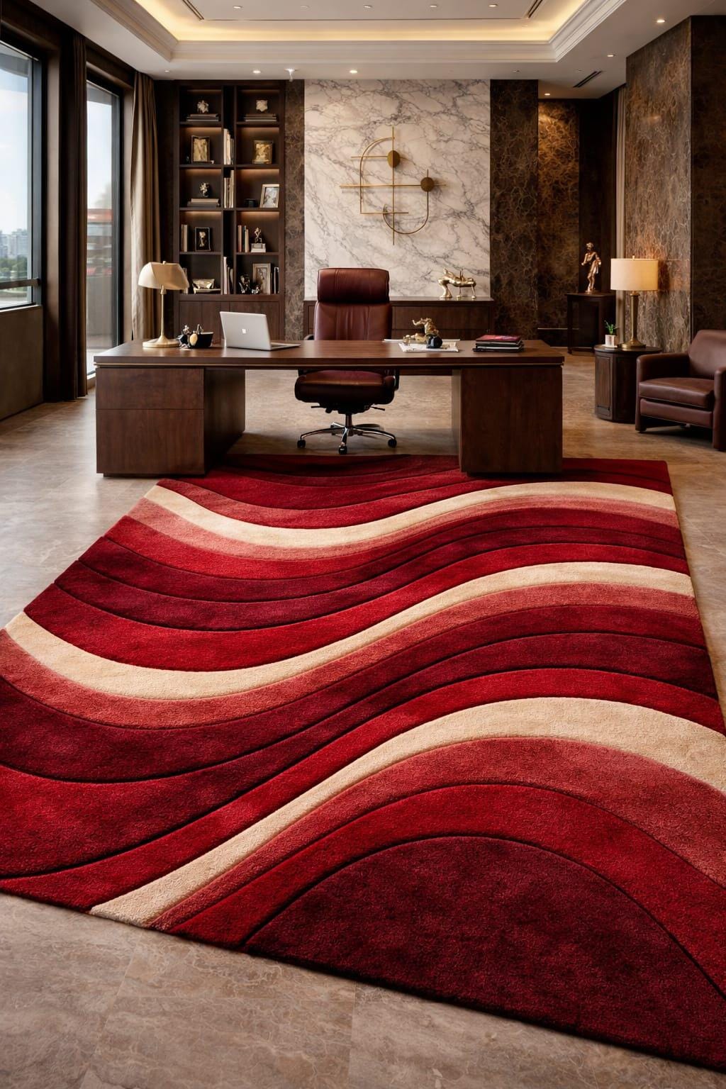 Executive Area Rugs 6×9 Ft Luxury Hand Tufted Red Wave Rug, Modern Abstract Area Rug ...