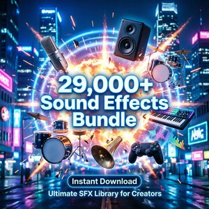 Paquete con más de 30 000 efectos de sonido: cinemáticos, silbidos, transiciones, juegos y podcasts (descarga digital)