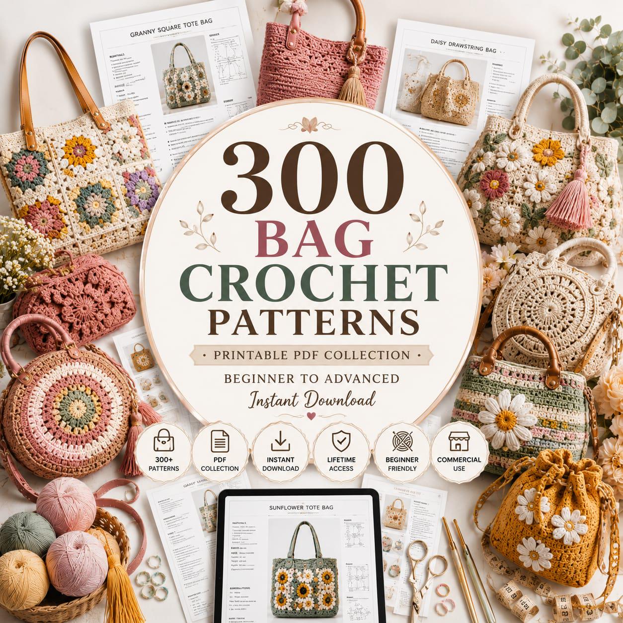 300 Crochet Bag Patterns Bundle Tote