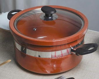 Artisan Glazed Clay Handi Pot, Flat Design, Healthy Cooking, Kitchen Cookware