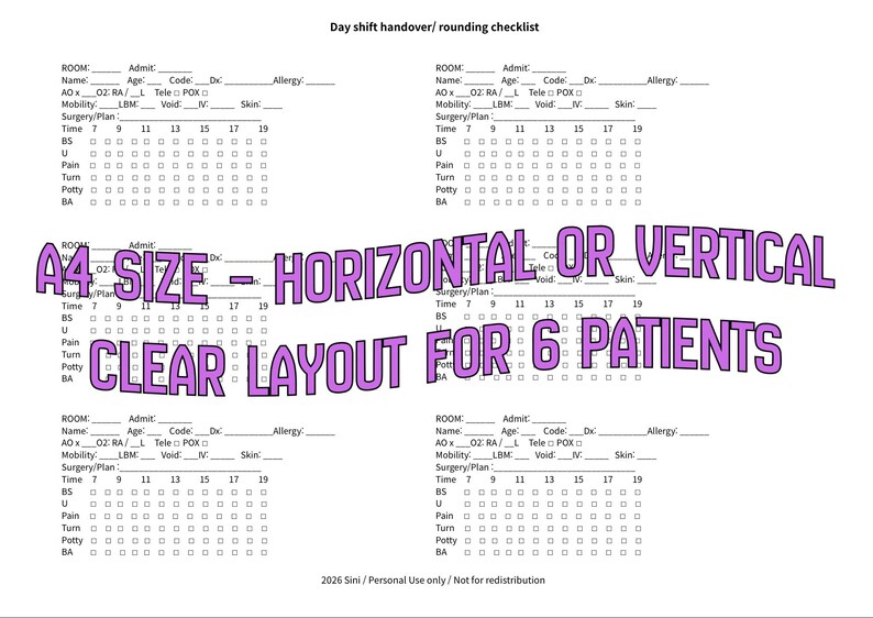 Nurse Brain Sheet, Med Surg Report Sheet, Nursing Handoff & Rounding ...